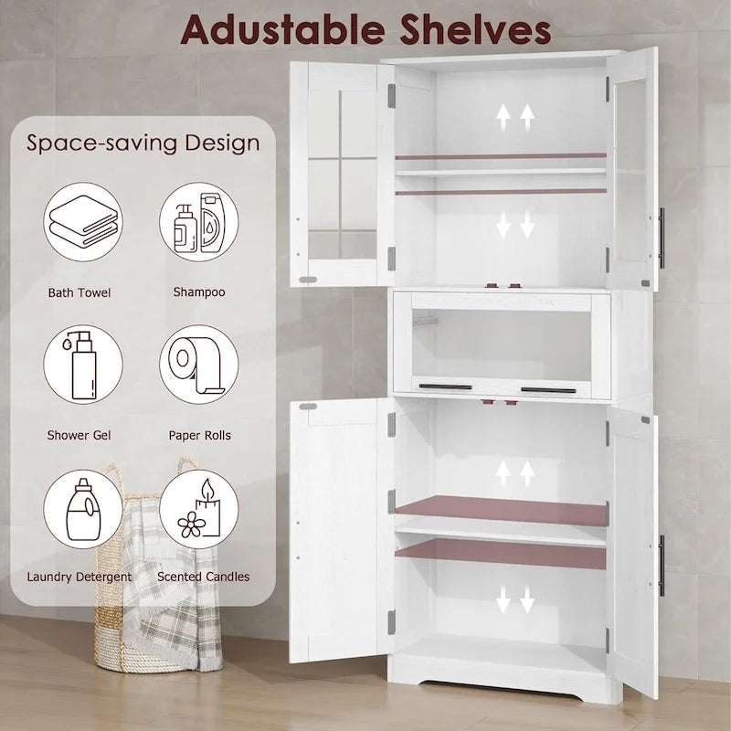 Tall Bathroom Cabinet, Linen Storage Cabinet with Doors and Adjustable Shelves and Drawer 14