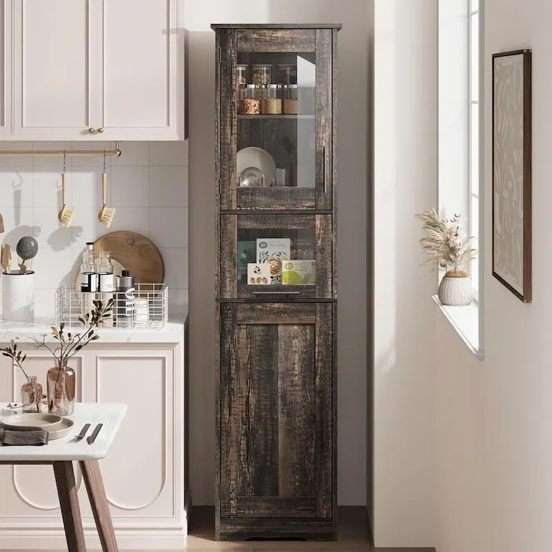 Tall Bathroom Cabinet, Linen Storage Cabinet with Doors and Adjustable Shelves and Drawer 18