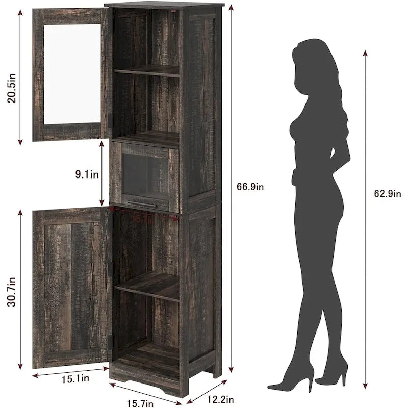 Tall Bathroom Cabinet, Linen Storage Cabinet with Doors and Adjustable Shelves and Drawer 19