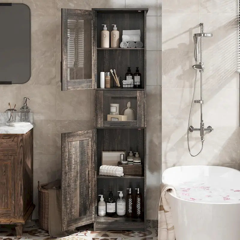 Tall Bathroom Cabinet, Linen Storage Cabinet with Doors and Adjustable Shelves and Drawer 20