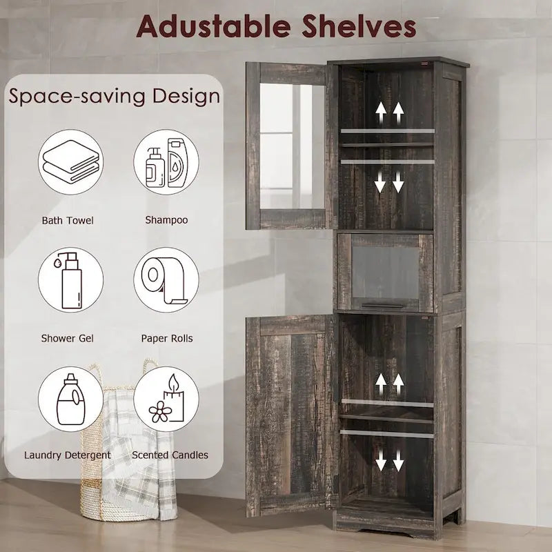 Tall Bathroom Cabinet, Linen Storage Cabinet with Doors and Adjustable Shelves and Drawer 21