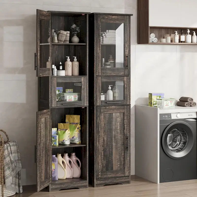Tall Bathroom Cabinet, Linen Storage Cabinet with Doors and Adjustable Shelves and Drawer 24