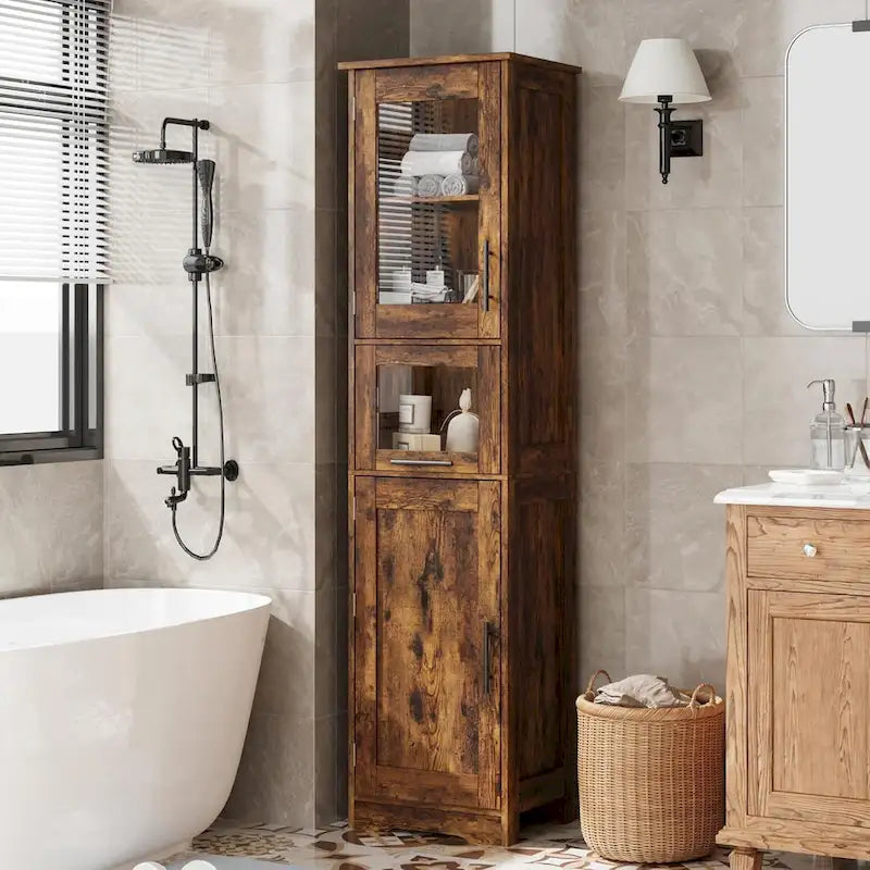 Tall Bathroom Cabinet, Linen Storage Cabinet with Doors and Adjustable Shelves and Drawer 26