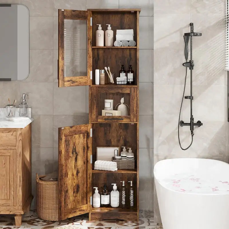Tall Bathroom Cabinet, Linen Storage Cabinet with Doors and Adjustable Shelves and Drawer 28
