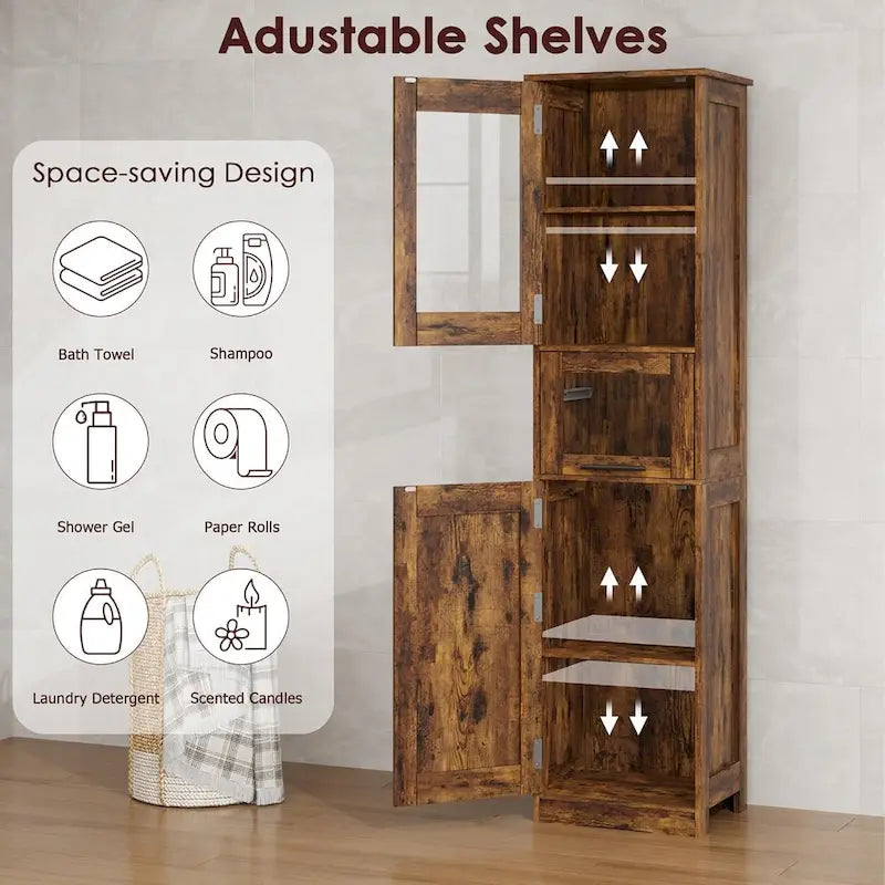 Tall Bathroom Cabinet, Linen Storage Cabinet with Doors and Adjustable Shelves and Drawer 30