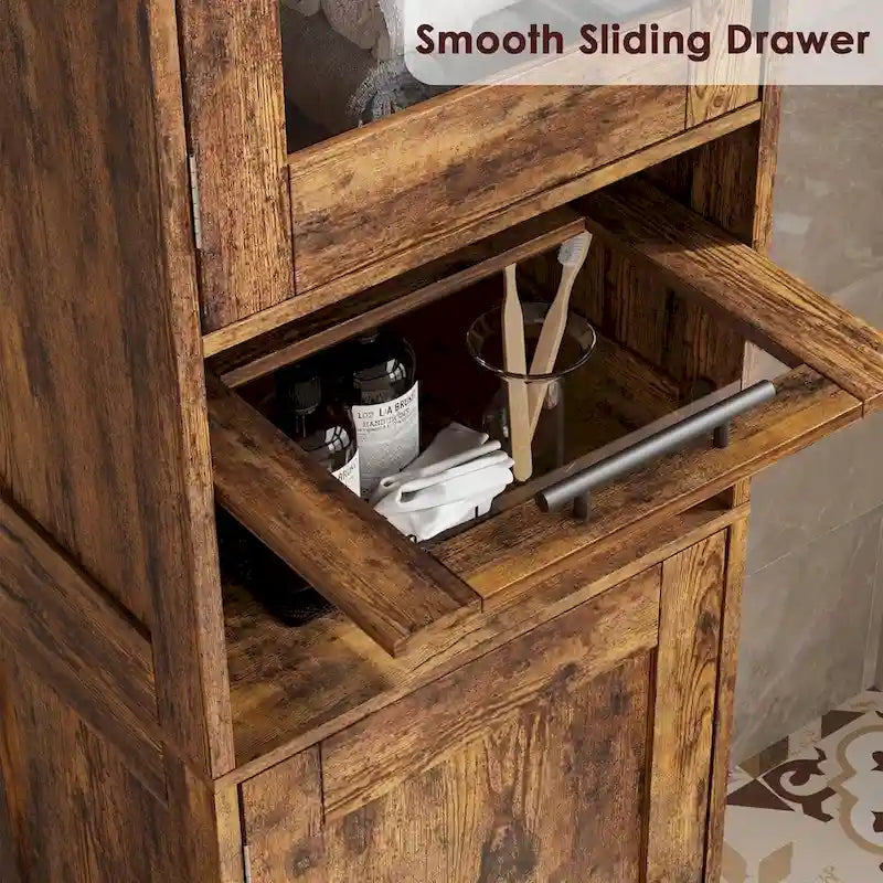 Tall Bathroom Cabinet, Linen Storage Cabinet with Doors and Adjustable Shelves and Drawer 31