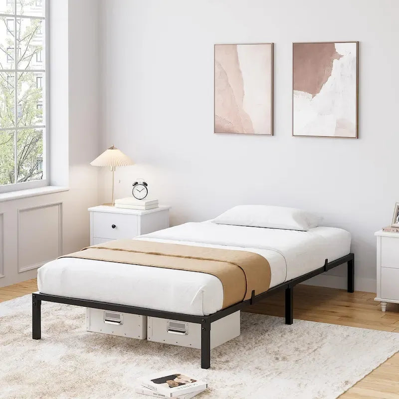 Bed Frame No Box Spring Needed, Heavy Duty Metal Platform Bed Frame
