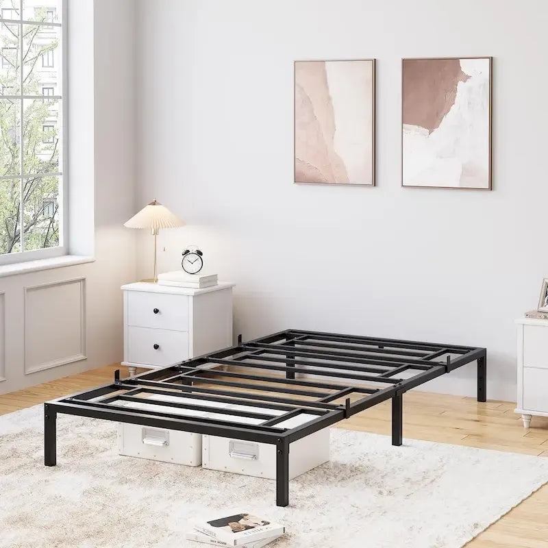 Bed Frame No Box Spring Needed, Heavy Duty Metal Platform Bed Frame 9