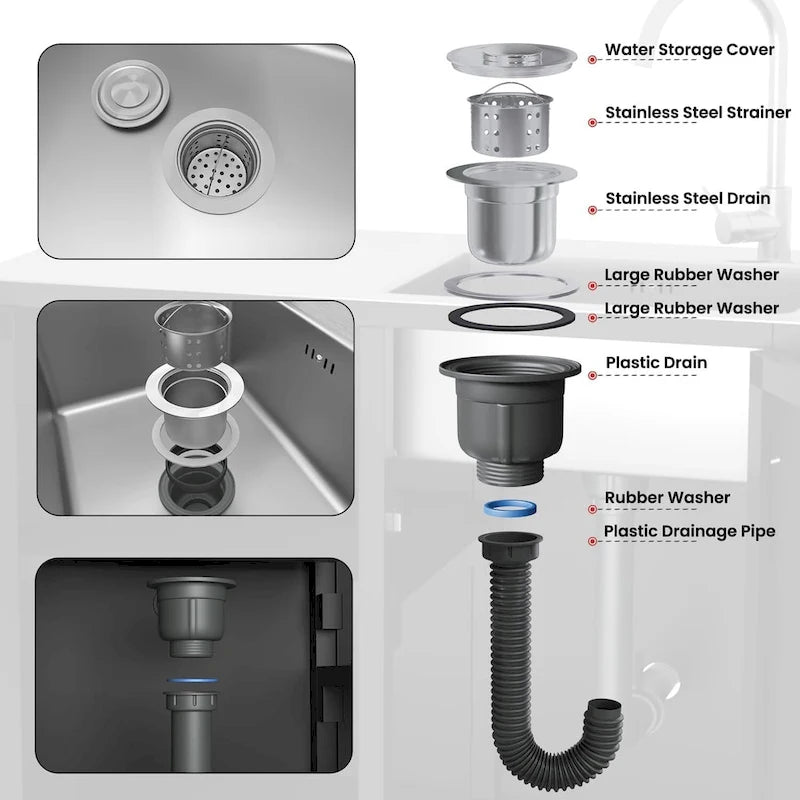 AECOJOY Outdoor Kitchen Sink with Hose Hook up, Stainless Steel Grill Prep Table Kitchen Cabinets Island 7