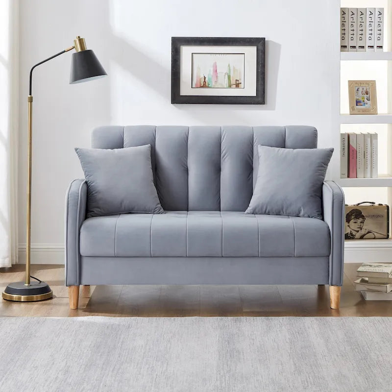 Modern Design Couch For Living Room Department Small Space Loveseat Smooth Velvet Upholstered Tufted Sofa Beige 37