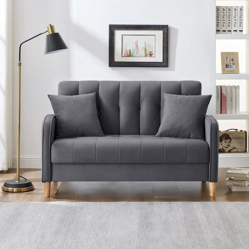 Modern Design Couch For Living Room Department Small Space Loveseat Smooth Velvet Upholstered Tufted Sofa Beige 38