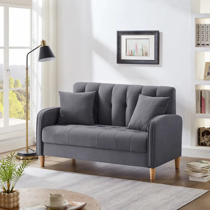 Modern Design Couch For Living Room Department Small Space Loveseat Smooth Velvet Upholstered Tufted Sofa Beige 3