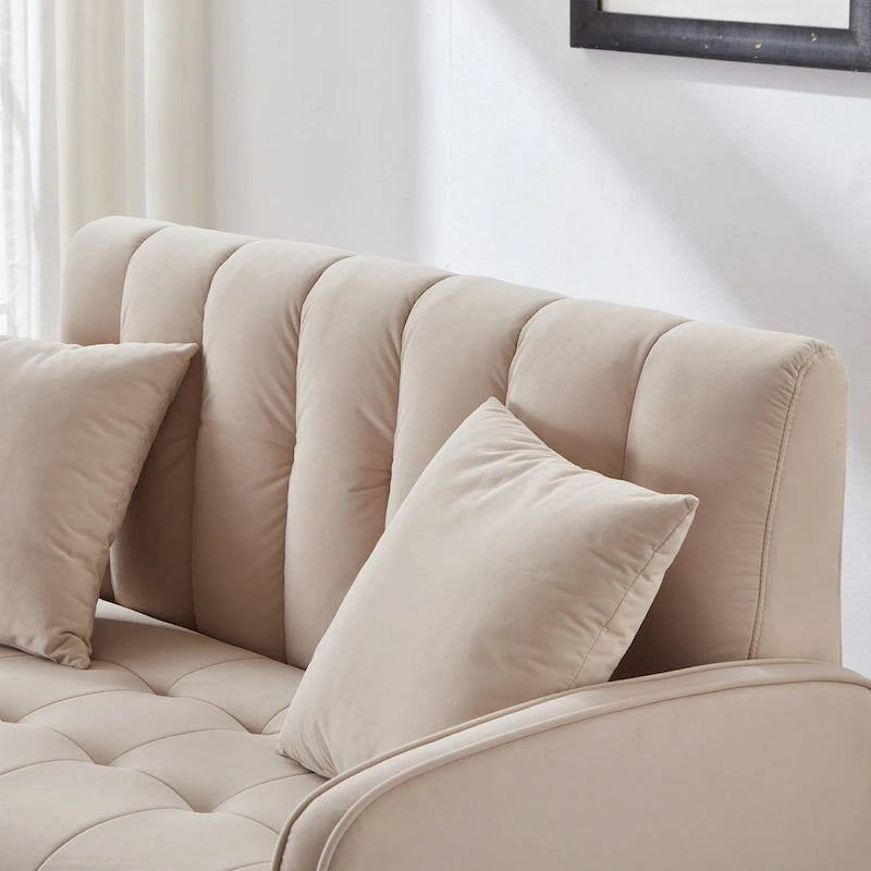 Modern Design Couch For Living Room Department Small Space Loveseat Smooth Velvet Upholstered Tufted Sofa Beige 7