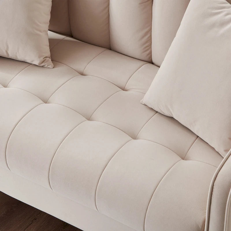 Modern Design Couch For Living Room Department Small Space Loveseat Smooth Velvet Upholstered Tufted Sofa Beige 8