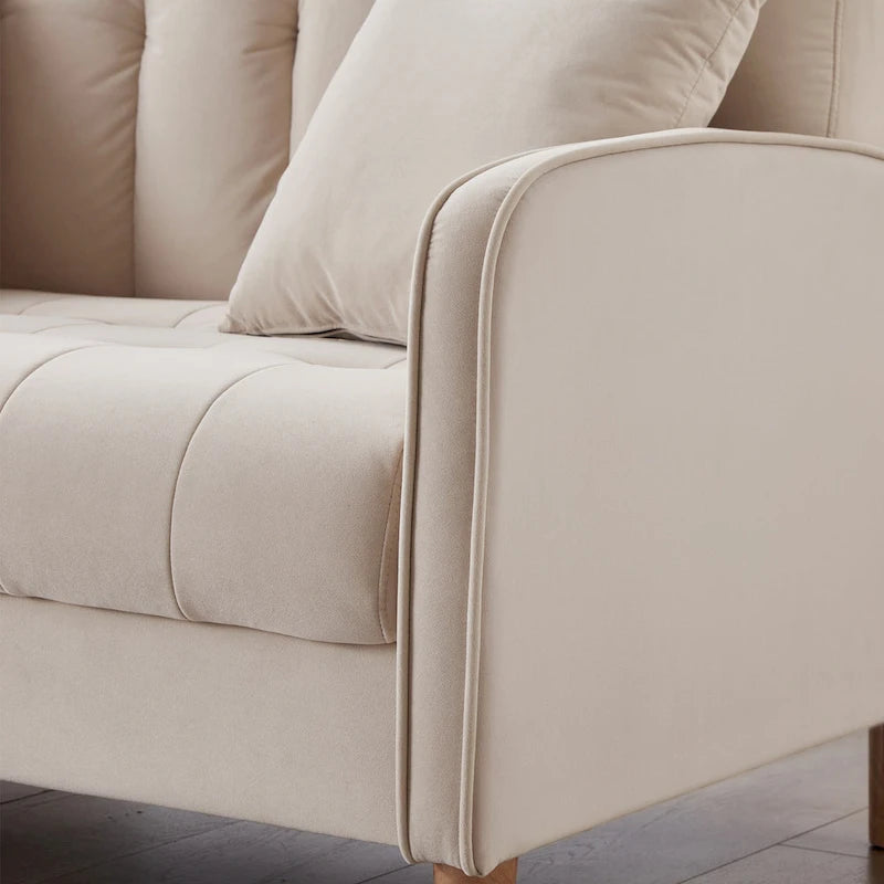Modern Design Couch For Living Room Department Small Space Loveseat Smooth Velvet Upholstered Tufted Sofa Beige 10