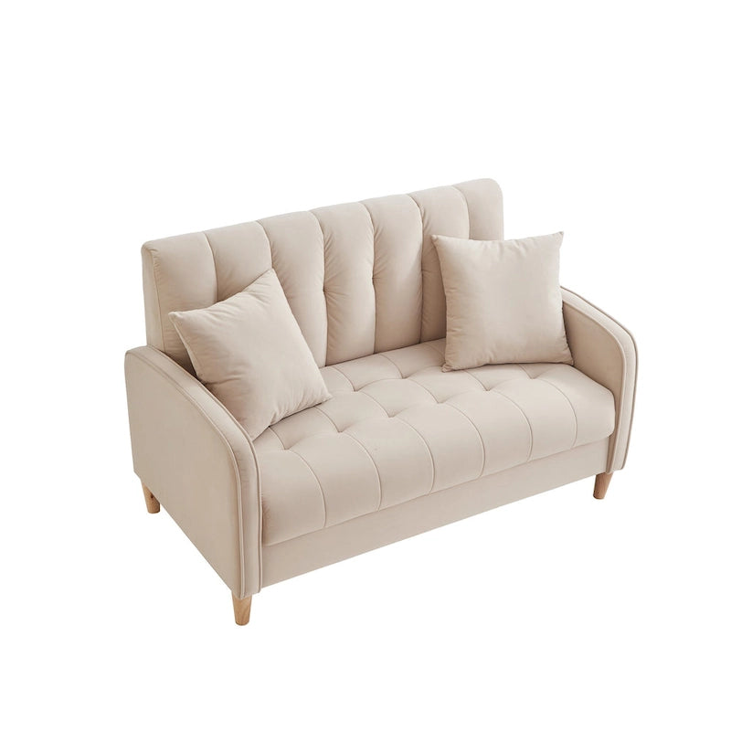Modern Design Couch For Living Room Department Small Space Loveseat Smooth Velvet Upholstered Tufted Sofa Beige 12