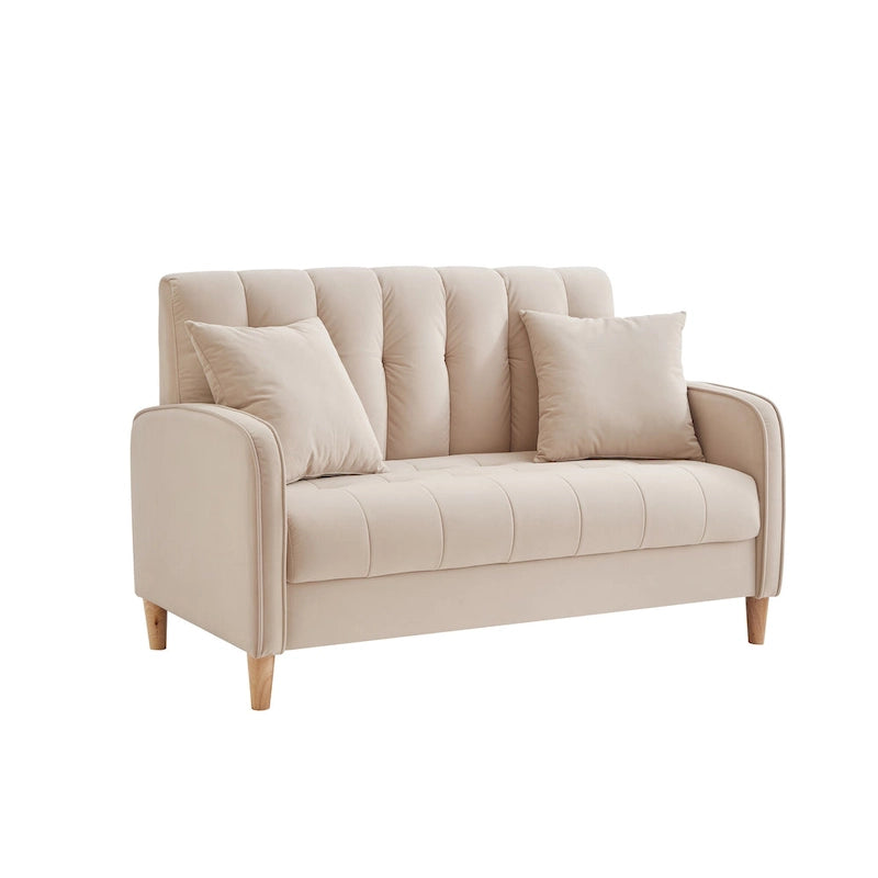 Modern Design Couch For Living Room Department Small Space Loveseat Smooth Velvet Upholstered Tufted Sofa Beige 13