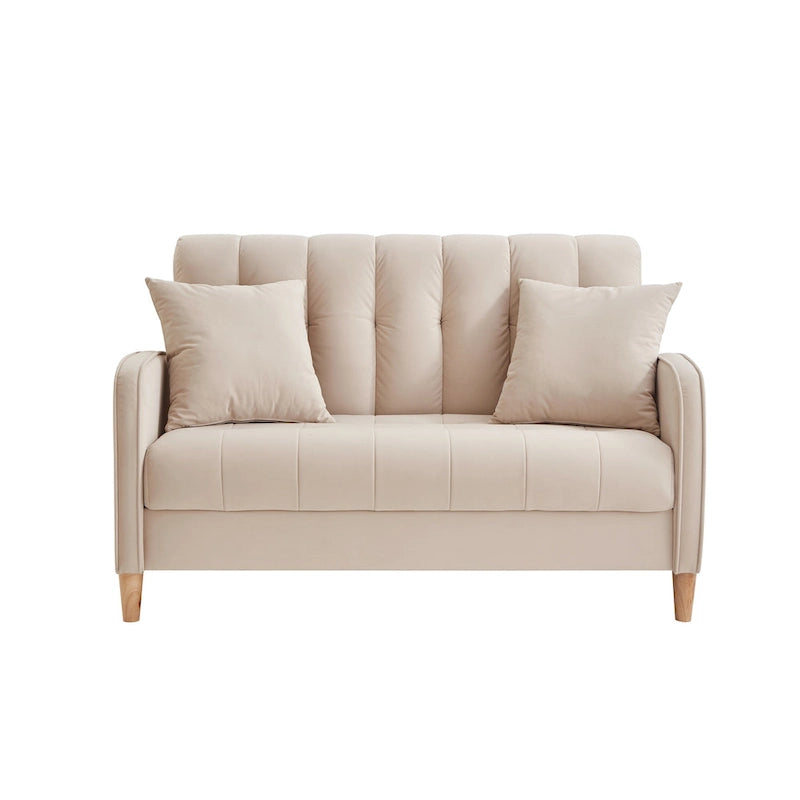 Modern Design Couch For Living Room Department Small Space Loveseat Smooth Velvet Upholstered Tufted Sofa Beige 14