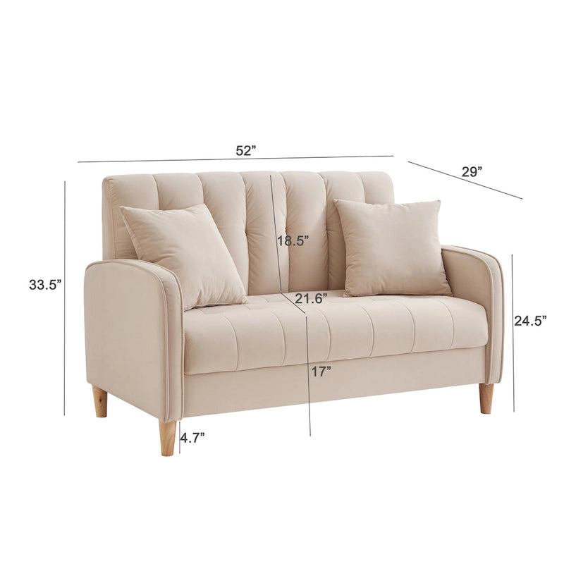 Modern Design Couch For Living Room Department Small Space Loveseat Smooth Velvet Upholstered Tufted Sofa Beige 15
