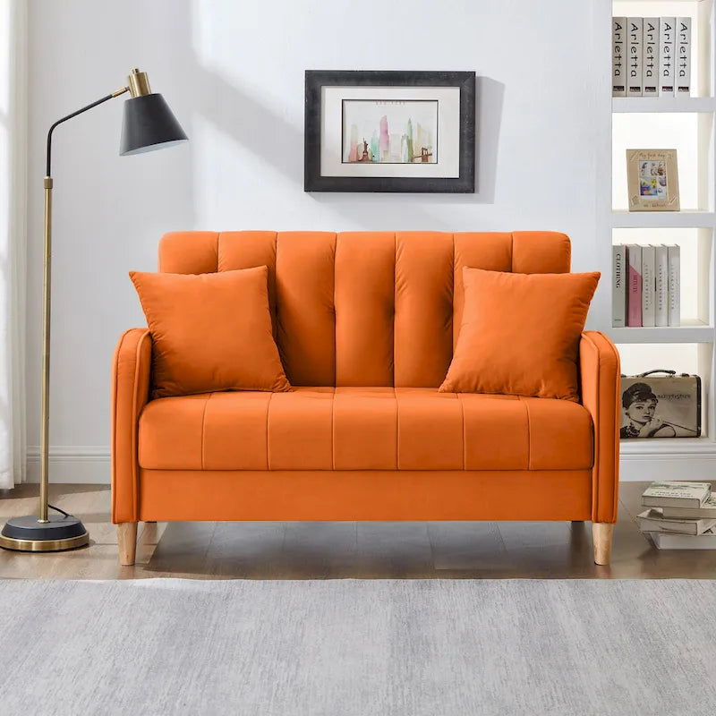 Modern Design Couch For Living Room Department Small Space Loveseat Smooth Velvet Upholstered Tufted Sofa Beige 16