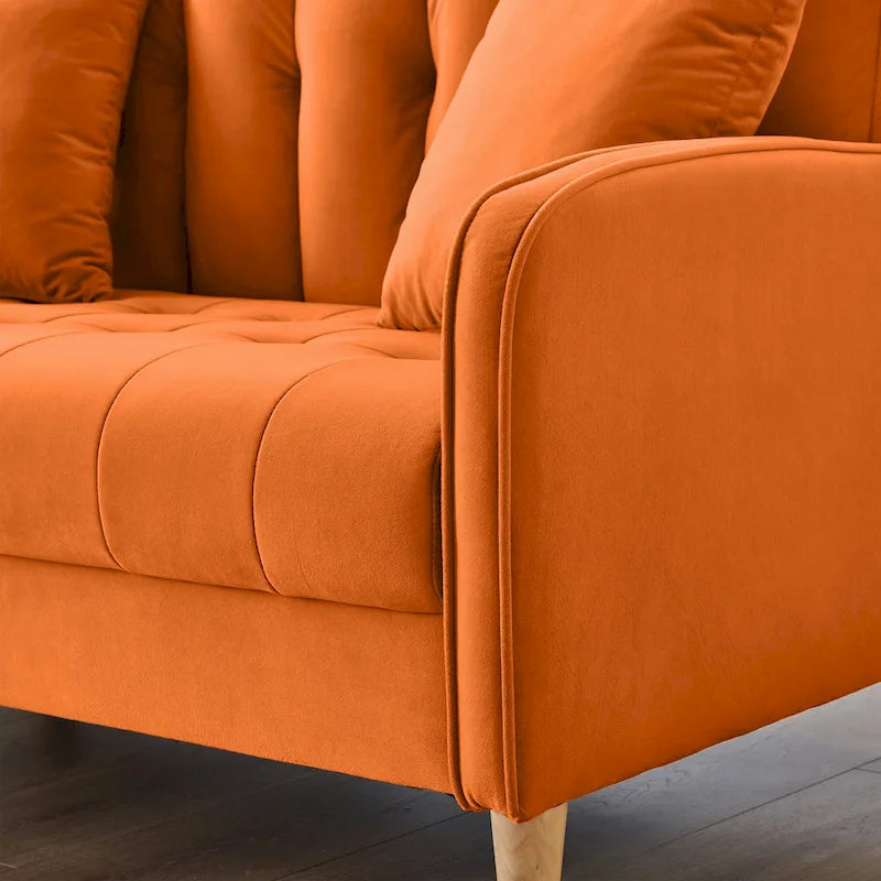 Modern Design Couch For Living Room Department Small Space Loveseat Smooth Velvet Upholstered Tufted Sofa Beige 18