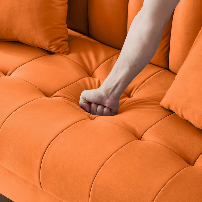 Modern Design Couch For Living Room Department Small Space Loveseat Smooth Velvet Upholstered Tufted Sofa Beige 19