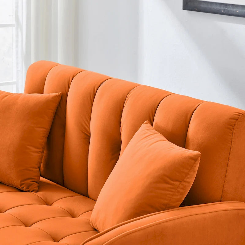 Modern Design Couch For Living Room Department Small Space Loveseat Smooth Velvet Upholstered Tufted Sofa Beige 21