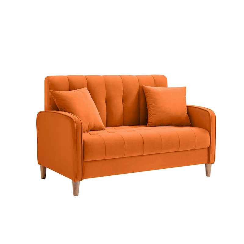 Modern Design Couch For Living Room Department Small Space Loveseat Smooth Velvet Upholstered Tufted Sofa Beige 24