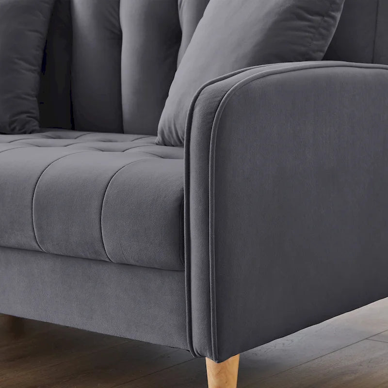Modern Design Couch For Living Room Department Small Space Loveseat Smooth Velvet Upholstered Tufted Sofa Beige 30