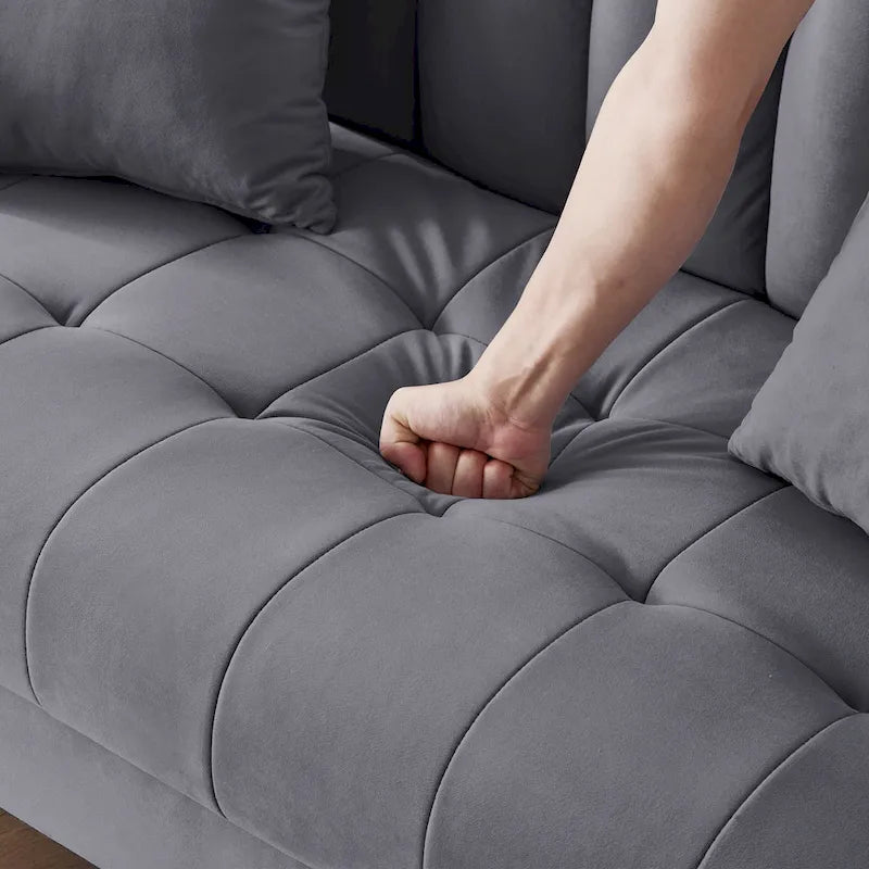 Modern Design Couch For Living Room Department Small Space Loveseat Smooth Velvet Upholstered Tufted Sofa Beige 31