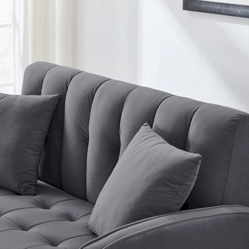 Modern Design Couch For Living Room Department Small Space Loveseat Smooth Velvet Upholstered Tufted Sofa Beige 32