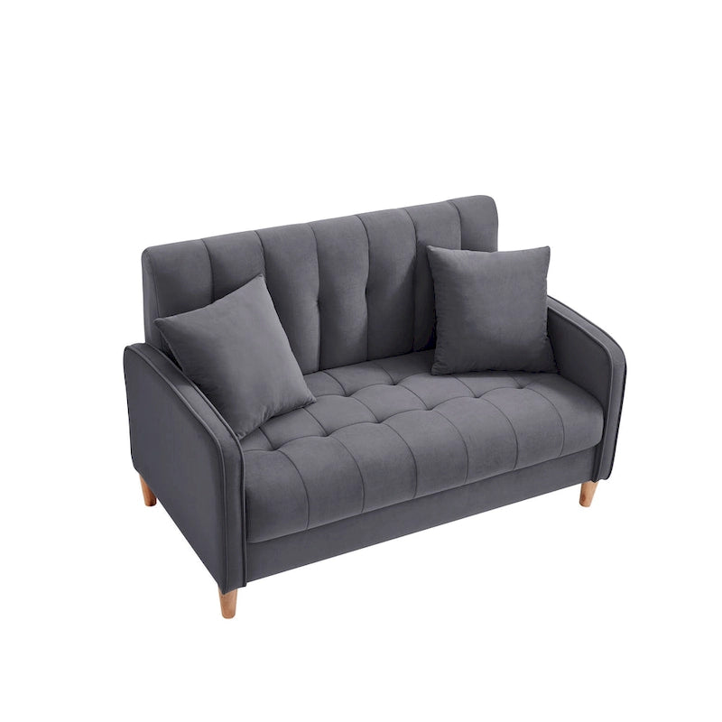 Modern Design Couch For Living Room Department Small Space Loveseat Smooth Velvet Upholstered Tufted Sofa Beige 34