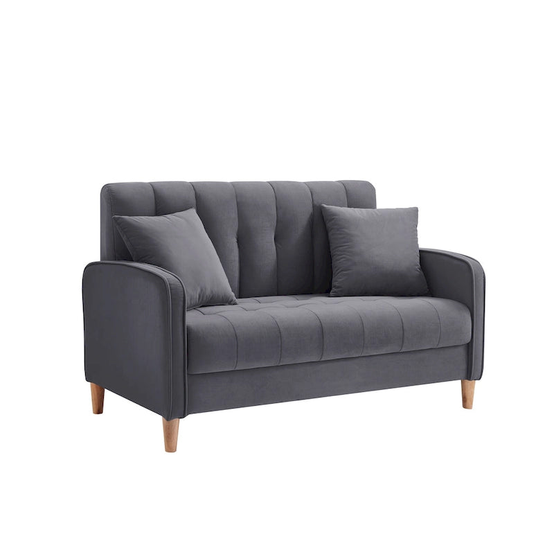 Modern Design Couch For Living Room Department Small Space Loveseat Smooth Velvet Upholstered Tufted Sofa Beige 35