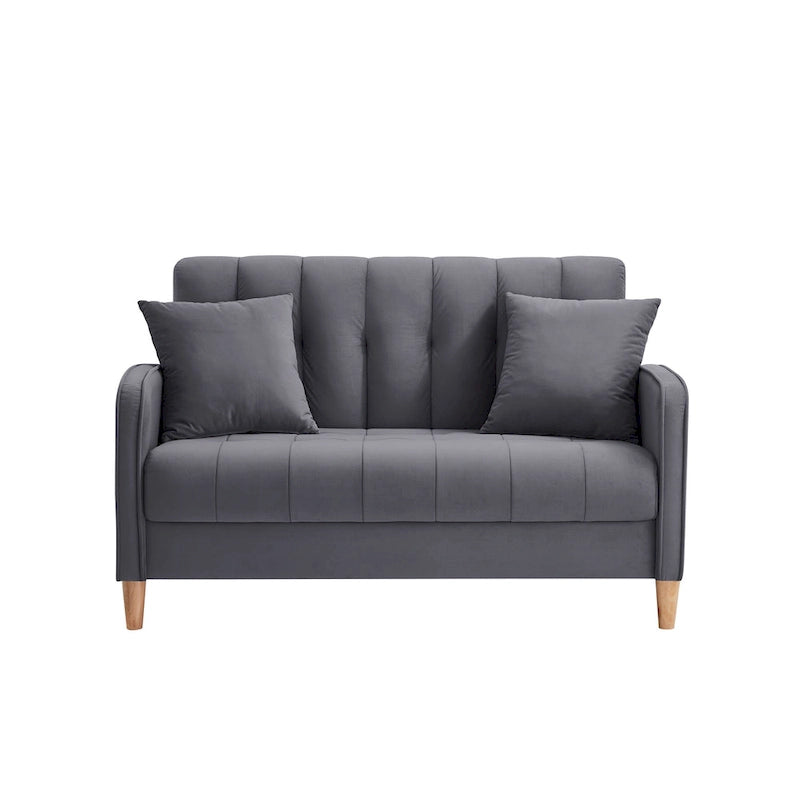 Modern Design Couch For Living Room Department Small Space Loveseat Smooth Velvet Upholstered Tufted Sofa Beige 36