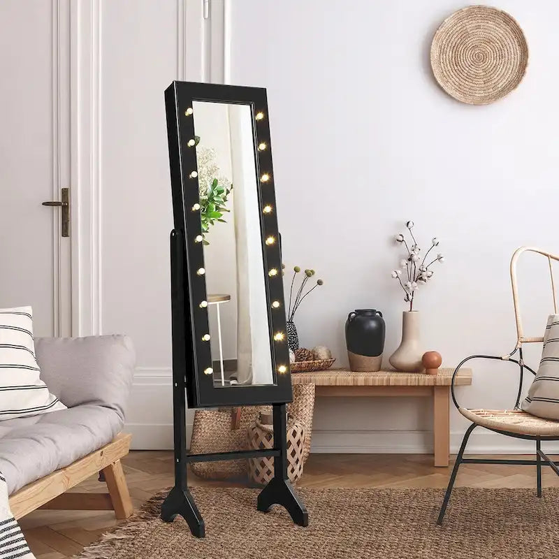 Costway Mirrored Jewelry Cabinet Organizer w/18 LED lights Black 2
