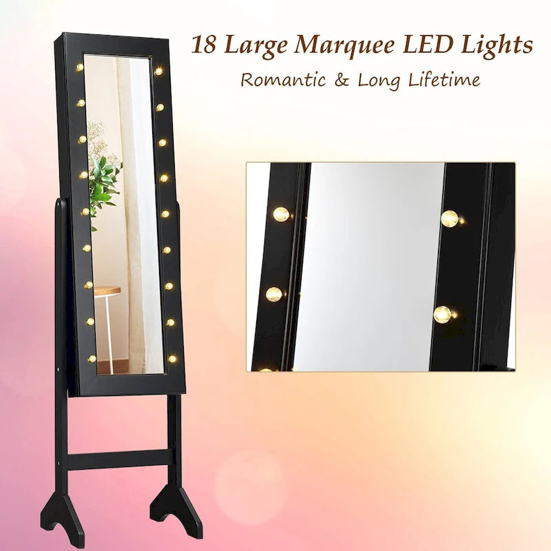 Costway Mirrored Jewelry Cabinet Organizer w/18 LED lights Black 3