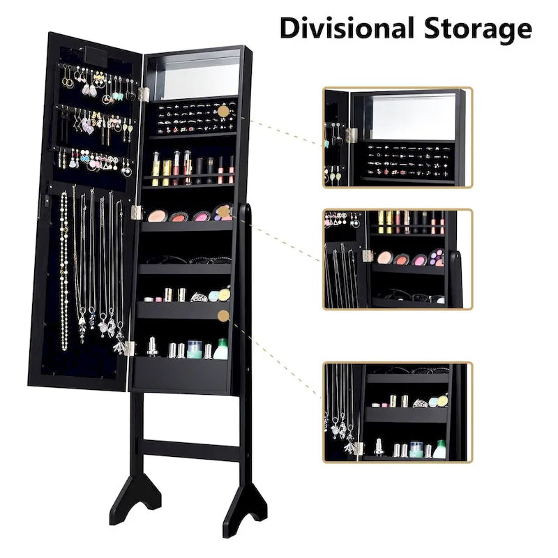 Costway Mirrored Jewelry Cabinet Organizer w/18 LED lights Black 5