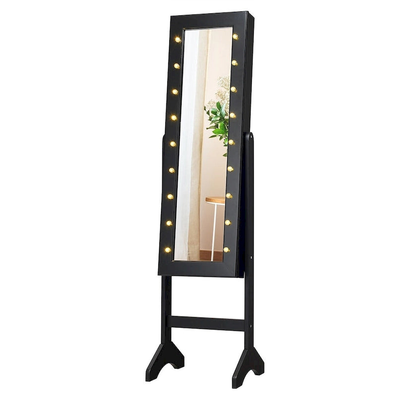 Costway Mirrored Jewelry Cabinet Organizer w/18 LED lights Black 7