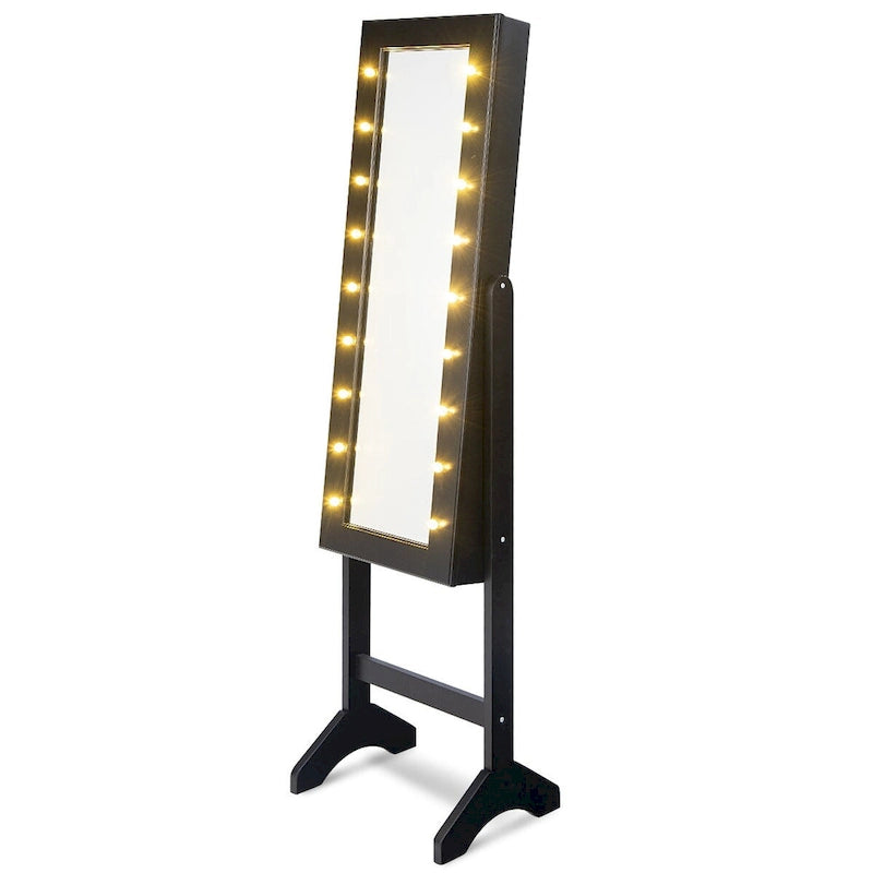 Costway Mirrored Jewelry Cabinet Organizer w/18 LED lights Black 8