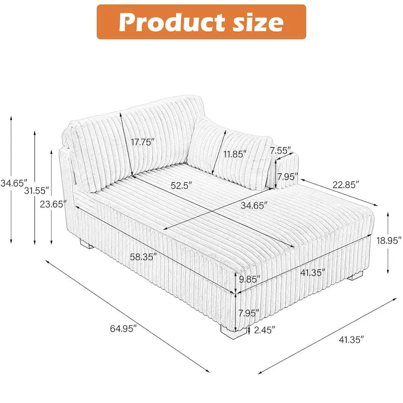 DREAMSIDEA Oversized Right Facing Chaise Lounge Lofa 3