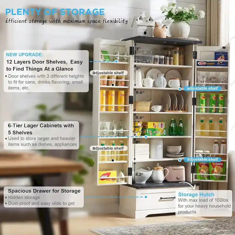 72 Farmhouse Kitchen Pantry Cabinet, Tall Storage Cabinet, Cupboard - N/A 3