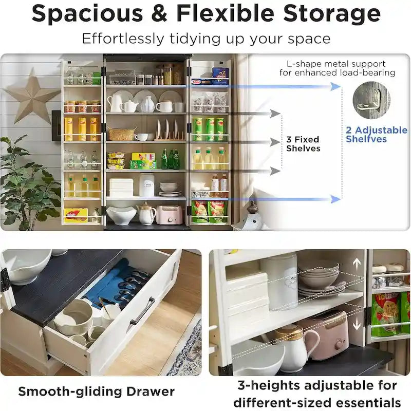 72 Farmhouse Kitchen Pantry Cabinet, Tall Storage Cabinet, Cupboard - N/A 6