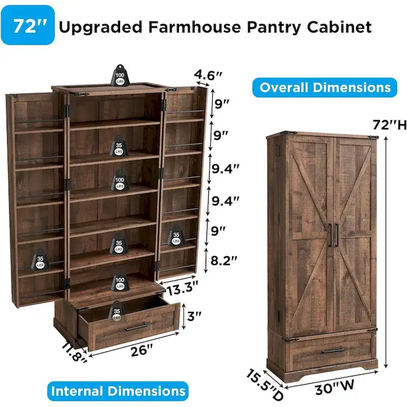 72 Farmhouse Kitchen Pantry Cabinet, Tall Storage Cabinet, Cupboard - N/A 10