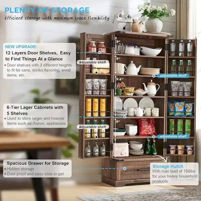 72 Farmhouse Kitchen Pantry Cabinet, Tall Storage Cabinet, Cupboard - N/A 11