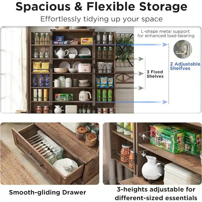 72 Farmhouse Kitchen Pantry Cabinet, Tall Storage Cabinet, Cupboard - N/A 14