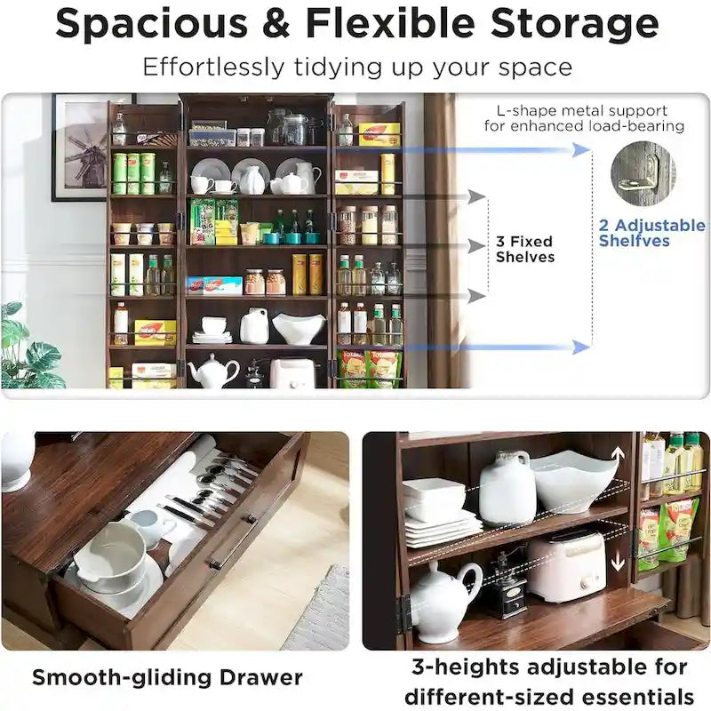 72 Farmhouse Kitchen Pantry Cabinet, Tall Storage Cabinet, Cupboard - N/A 19