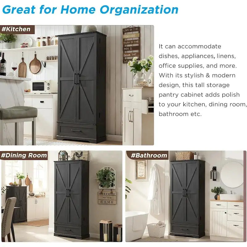 72 Farmhouse Kitchen Pantry Cabinet, Tall Storage Cabinet, Cupboard - N/A 27