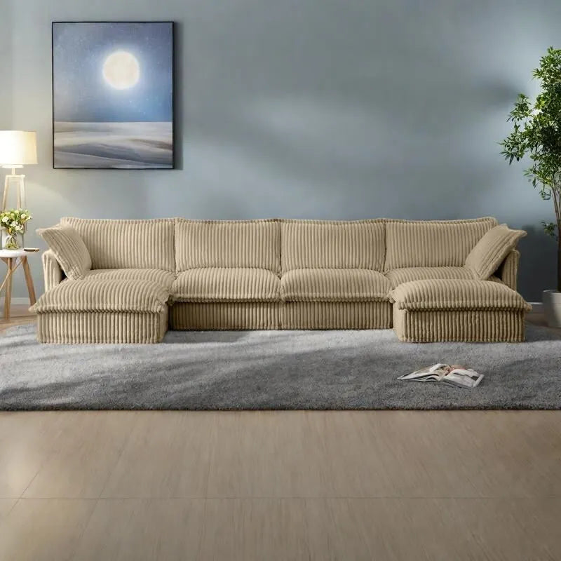 156.6 Corduroy U-Shape 4-Seater Sectional Sofa with Removable Slipcover, Deep Seat Design and French Edge Detailing 36