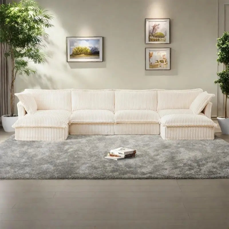 156.6 Corduroy U-Shape 4-Seater Sectional Sofa with Removable Slipcover, Deep Seat Design and French Edge Detailing 38