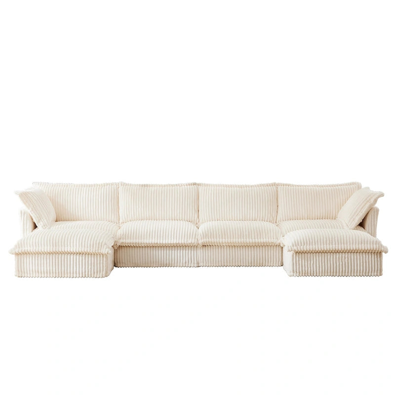 156.6 Corduroy U-Shape 4-Seater Sectional Sofa with Removable Slipcover, Deep Seat Design and French Edge Detailing 15